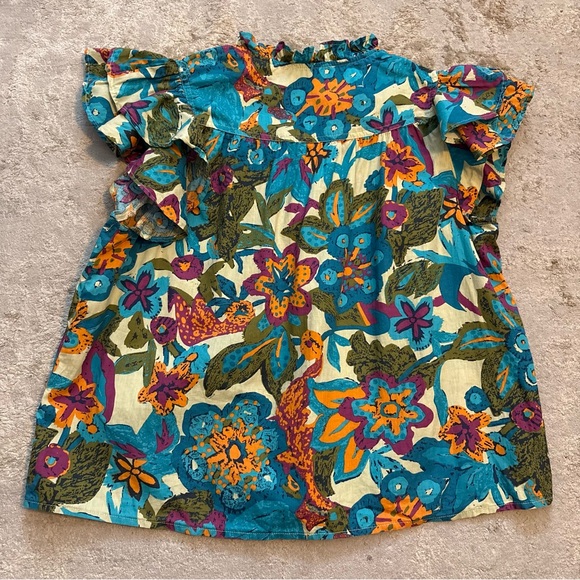 House of Harlow 1960 Vibrant Floral Ruffle Sleeve Boho Blouse Top Size Large - Picture 9 of 11